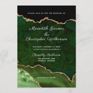 Invitación Purpurina de oro verde Agate Geode Boda