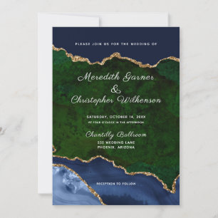 Invitación Purpurina de oro verde azul Agate Geode Boda