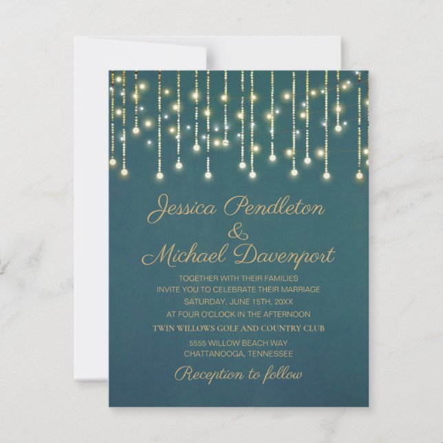 Invitación Purpurina de oro verde azulado String Fairy Light  (Anverso)