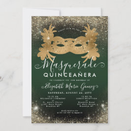 Invitación Purpurina de oro verde esmeralda