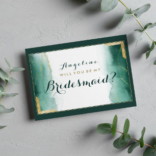 Invitación Purpurina de oro verde esmeralda de color agua