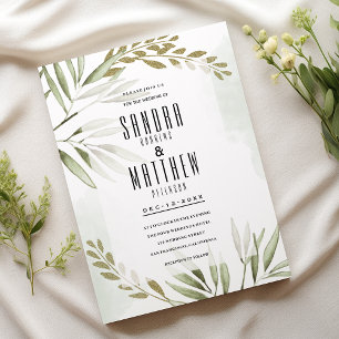 Invitación Purpurina de oro verde tropical hojas Boda
