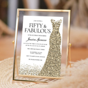 Invitación Purpurina de oro Vestir a las mujeres 50 cumpleaño