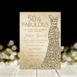 Invitación Purpurina de oro Vestir a las mujeres 50 cumpleaño<br><div class="desc">Purpurina de oro Vestido Womans 50th Birthday Party 50 y fabulosas Variaciones a la invitación y artículos a juego en nuestra tienda</div>