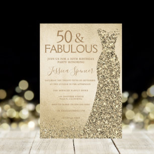Invitación Purpurina de oro Vestir a las mujeres 50 cumpleaño