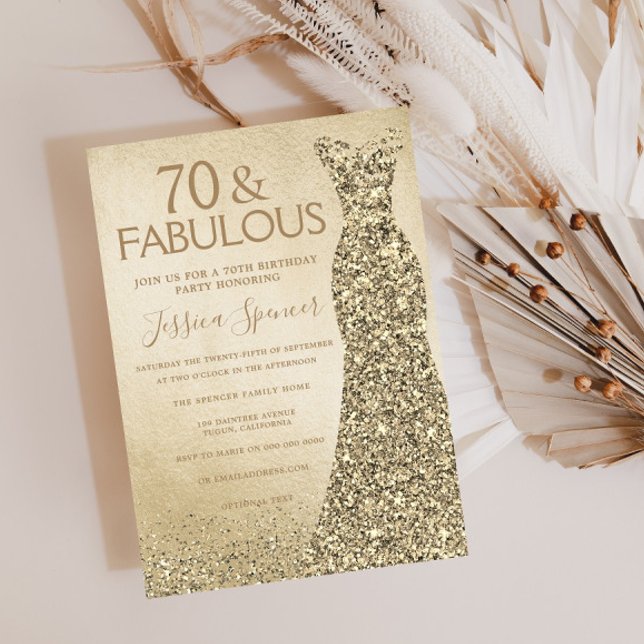 Invitación Purpurina de oro Vestir a las mujeres 70 cumpleaño (Subido por el creador)