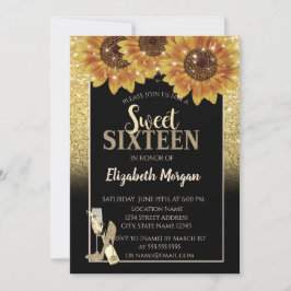 Invitación Purpurina de oro, vino, vidrio, girasoles dulce 16