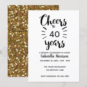 Invitación Purpurina de Oro vitorea a cumpleaños número 40
