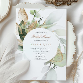 Invitación Purpurina de oro y ducha de novia Eucalyptus