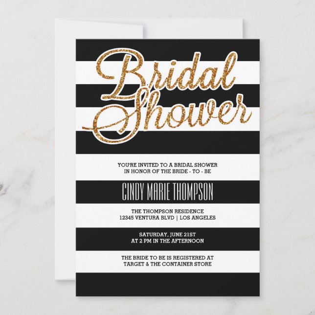 Invitación Purpurina de oro y Fiesta de Bachelorette de Strip (Anverso)