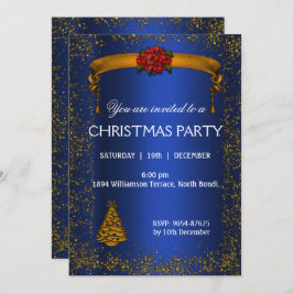 Invitación Purpurina de oro y Navidades azules
