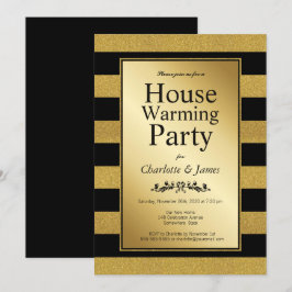 Invitación Purpurina de oro y negro Fiesta de limpieza a raya