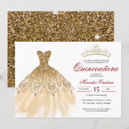Invitación Purpurina de oro y Red Simple Elegante Quinceañera
