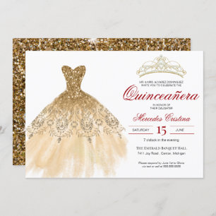 Invitación Purpurina de oro y Red Simple Elegante Quinceañera