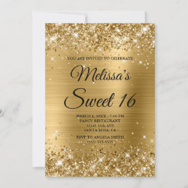 Invitación Purpurina de oro y Relieve metalizado dulce 16 Fan
