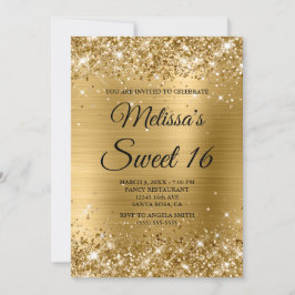 Invitación Purpurina de oro y Relieve metalizado dulce 16 Fan