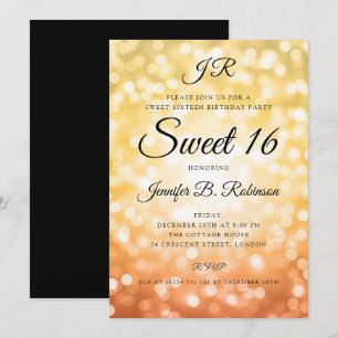 Invitación Purpurina de Otoño Monograma Luces Dulce 16 Cumple