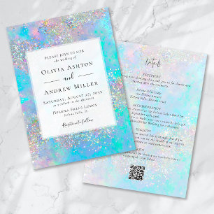 Invitación Purpurina de Piedra Óptica verde azulada todo en u