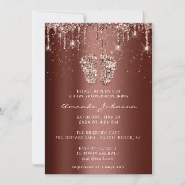 Invitación Purpurina de pies Baby Shower Gold Brown Drips Chi