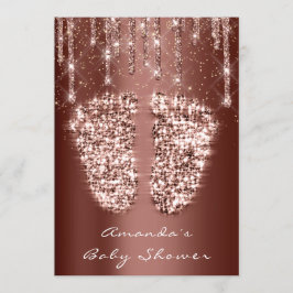 Invitación Purpurina de pies Baby Shower Gold Brown Drips Chi