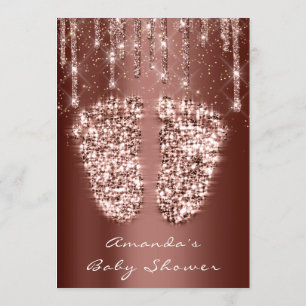 Invitación Purpurina de pies Baby Shower Gold Brown Drips Chi