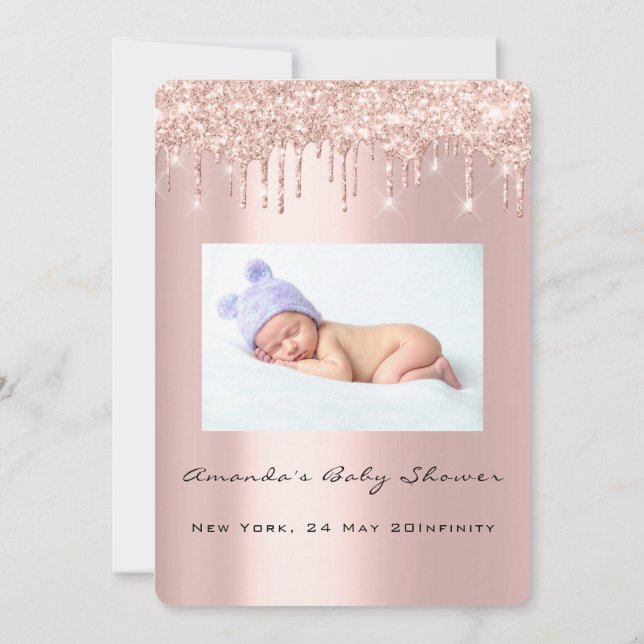 Invitación Purpurina de pies Baby Shower Perforaciones rosada (Reverso)