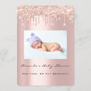 Invitación Purpurina de pies Baby Shower Perforaciones rosada