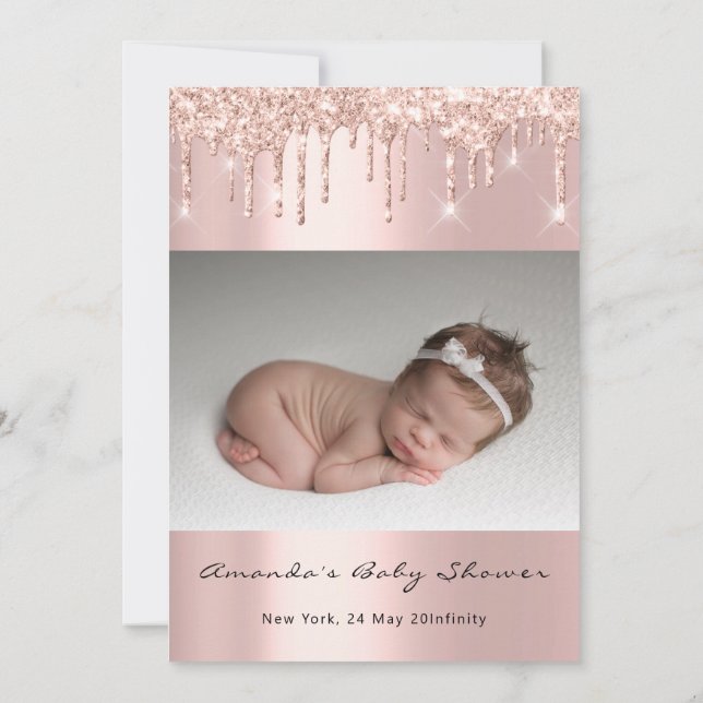 Invitación Purpurina de pies Baby Shower Perforaciones rosada (Reverso)