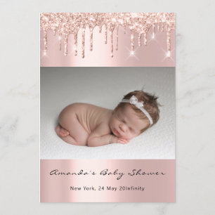 Invitación Purpurina de pies Baby Shower Perforaciones rosada