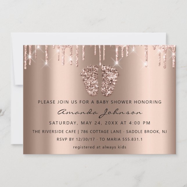 Invitación Purpurina de pies Baby Shower Rosa Chica de golosi (Anverso)