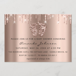 Invitación Purpurina de pies Baby Shower Rosa Chica de golosi