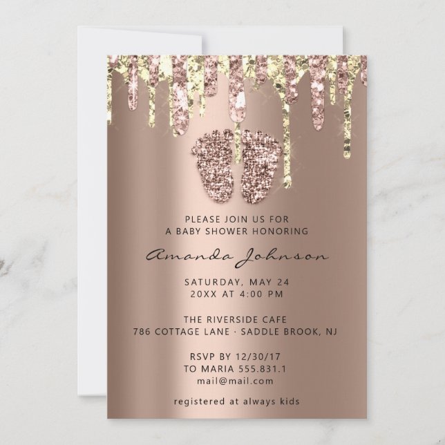 Invitación Purpurina de pies Baby Shower Rosa Chica de golosi (Anverso)