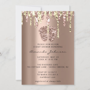 Invitación Purpurina de pies Baby Shower Rosa Chica de golosi
