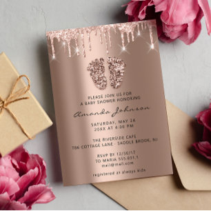 Invitación Purpurina de pies Baby Shower Rosa Chica de golosi