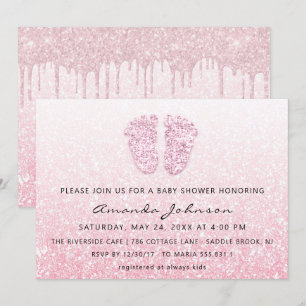 Invitación Purpurina de pies Baby Shower Rosa Perforaciones r