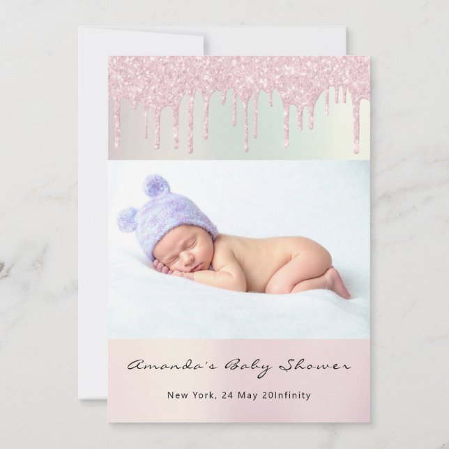Invitación Purpurina de pies de Baby Shower PastelDrip Chica  (Reverso)