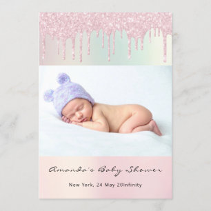 Invitación Purpurina de pies de Baby Shower PastelDrip Chica