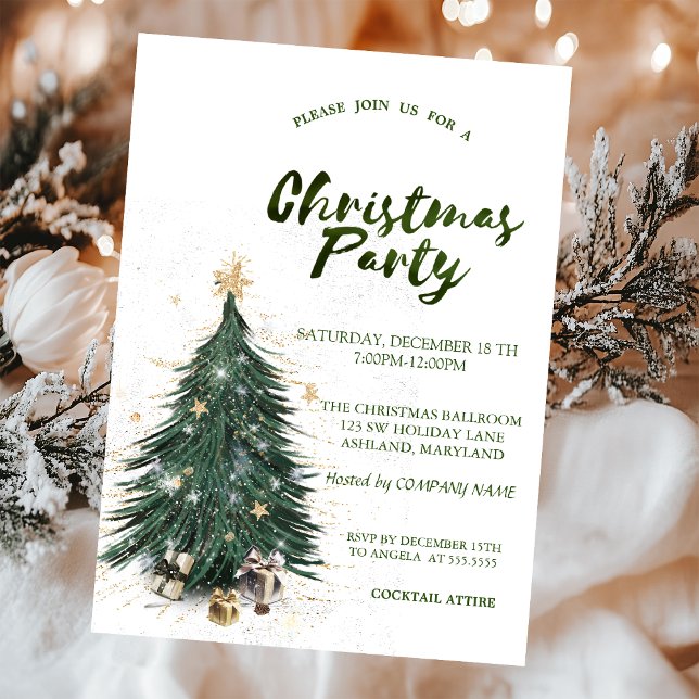 Invitación Purpurina de Pine Tree Stars Navidad Fiesta de emp (Subido por el creador)