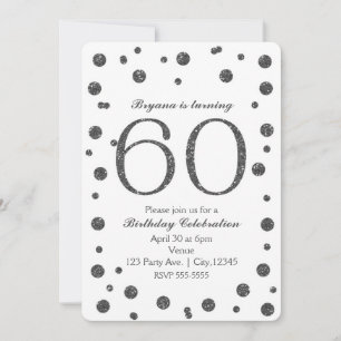 Invitación Purpurina de Plata 60° fiesta de cumpleaños