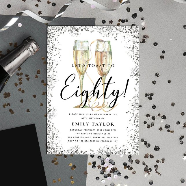 Invitación Purpurina de Plata 80 cumpleaños (Subido por el creador)