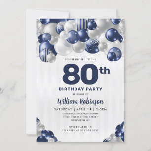 Invitación Purpurina de plata azul de la marina moderna Cumpl