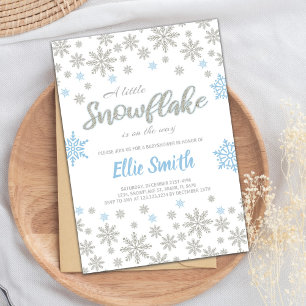 Invitación Purpurina de plata azul editable Winter Baby Showe