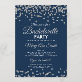 Invitación Purpurina de Plata Bachelorette Confetti Navy