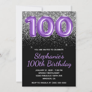 Invitación Purpurina de plata Black Royal Purple Number 100
