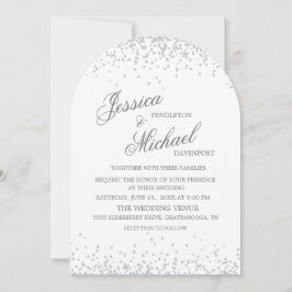 Invitación Purpurina de Plata Blanca Elegante Boda de Arco de