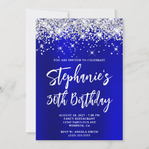 Invitación Purpurina de Plata Blue Satin Negrita 30 cumpleaño