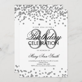 Invitación Purpurina de Plata Confetti 30 años Blanco