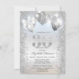 Invitación Purpurina de Plata Confetti Globos 30 cumpleaños