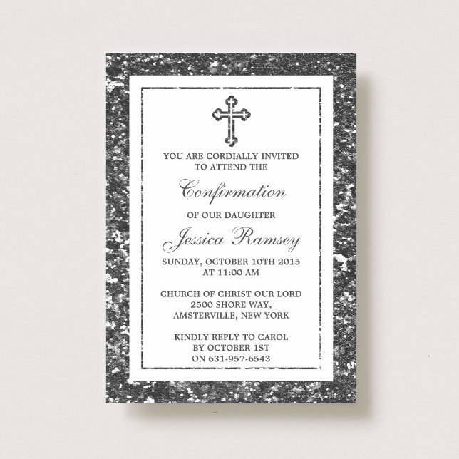 Invitación Purpurina de Plata Cruz Santa Comunión / Confirmac (Subido por el creador)