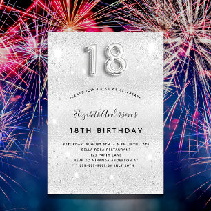 Invitación purpurina de plata de 18 años